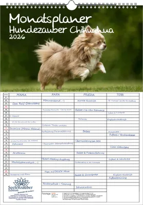 Produktbild von Hundezauber Chihuahua Planer Familienplaner 4 Spaltenplaner DIN A3 Kalender für 2026 Welpen und Hunde - Seelenzauber