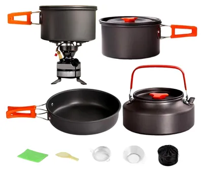 Produktbild von Camping Kochgeschirr, 3-teiliges Reisekochgeschirr, Tragbares Antihaft-Kochset für Camping, Outdoor, Wandern und Reisen