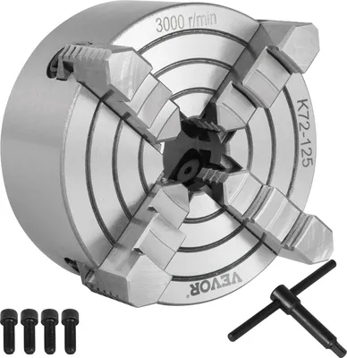 Produktbild von Vierbackenfutter 125 mm Durchmesser, 4 Backenfutter 15 x 14 x 10 cm, Gusseisen Drehbankfutter, Vier Backen Spannfutter mit Reversiblen Backe und Hoher Präzision, Drehfutter für Drehmaschine
