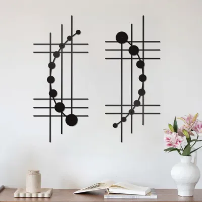 2er Set abstrakte Metall-Wandkunst, schwarz, 42x18 cm, für Wohnzimmer