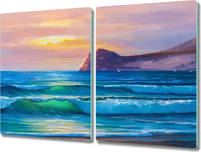 Produktbild von Coloray Hackbrett Kochplattenabdeckung Herdabdeckplatte 2x40x52 cm Schneidebrett Küchenbrett - Nature Coast Wellen