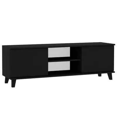 Obrázek produktu pro BEAUTYSOFA | TV skříň HOME Moderní nízká skříň v černé barvě, televizní stolek se 2 dvířky a otevřenými policemi, Push-to-Open