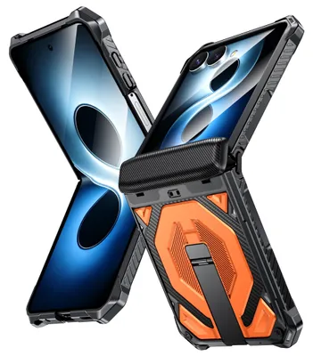 Image de Coque de protection rabattable avec support intégré pour Samsung Galaxy Z Flip 7 + 8 5G, couleur orange, idéale pour une utilisation en extérieur
