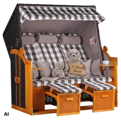 Produktbild von Strandkorb XXL 3 Sitzer für Garten & Terrasse aus Wacholderholz – Mr. Deko