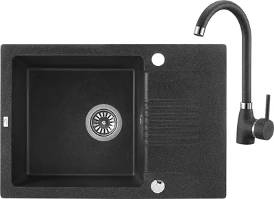 Zdjęcie produktu dla Celia Zlewozmywak Granitowy 1-komorowy z Półociekaczem i Baterią Czarne 440x650 mm, Odwracalny, Zmywarka, 10 lat Gwarancji