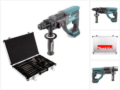 Immagine prodotto di Makita DHR 202 Z 18 V Li-Ion martello combinato a batteria con SDS Plus + D-42444 set di punte e scalpelli SDS-Plus 17 pezzi in valigetta di alluminio