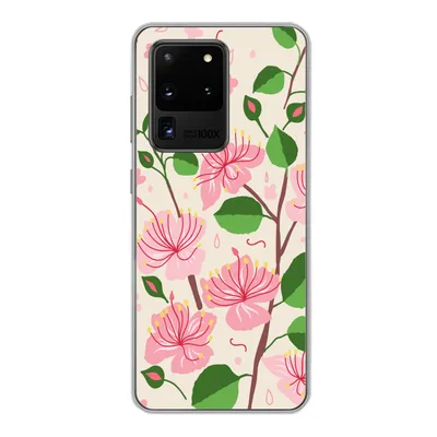 Produktbild von MuchoWow® Handyhülle Schutzhülle Hülle für Samsung Galaxy S20 Ultra Blume - Rosa - Blatt - Muster Silikon Softcase Handy Hülle - Karteninhaber