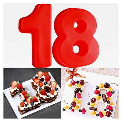 Produktbild von 2 Stück Backform Zahlen 18, Backformen für DIY Geburtstagstorten und Party Snacks (Rot)