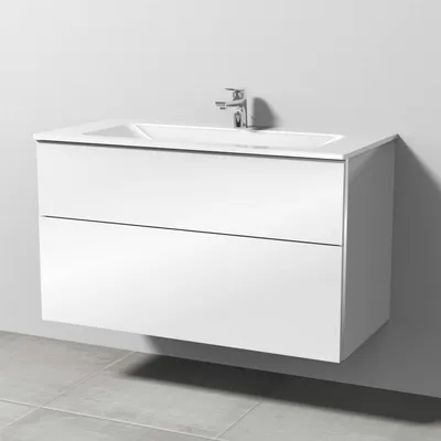 Immagine prodotto di Sanipa, combinazione a 3 elementi con lavabo in vetro da 101,5 cm e 2 cassetti