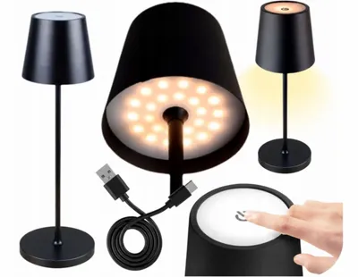 Zdjęcie produktu dla Lampa stołowa LED bezprzewodowa, ładowana przez USB, czarna