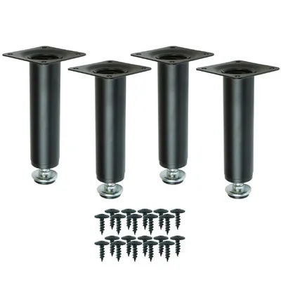 Produktbild von Schwarze runde Möbelbeine mit Verstellung für Kommode, Schrank 13 cm, Set mit Schrauben, 4 Stück