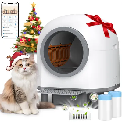 Selbstreinigendes Katzenklo, 80 l, App-Steuerung, mehrere Sensoren, weiß
