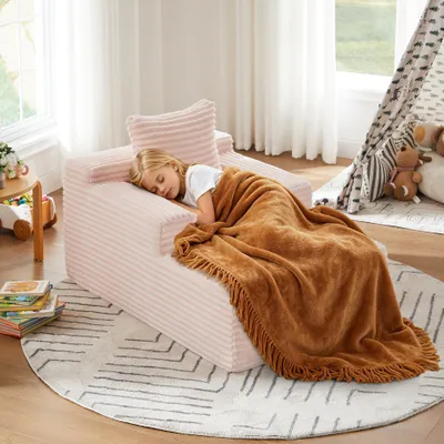 Produktbild von Schlafsofa Chaiselongue aus Cord, knochenloses Sofa mit hochdichtem Schaumstoff & Taschenfederkern, ohne Montage, zum Sitzen und Liegen