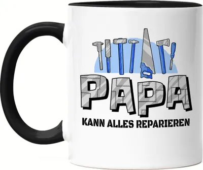 Produktbild von Papa Kann Alles Reparieren Tasse Schwarz Spruch Vatertag Geschenkidee Bester Papa