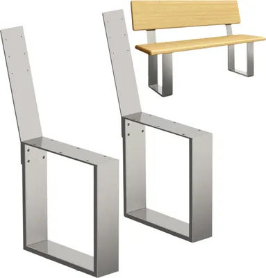 Two metal bench legs with a wooden bench in the background.