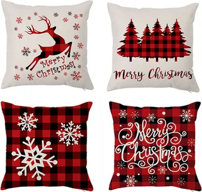 Produktbild von 4er-Set Weihnachtsthema Beige Farbe Dekorativer Dekokissenbezug Kissenbezug 18 x 18 Zoll 45 x 45 cm (Set 3)