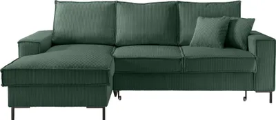 Produktbild von Ecksofa Récamiere Schlaffunktion Bettkasten Couch Polsterecke in Cord Grün / 17224