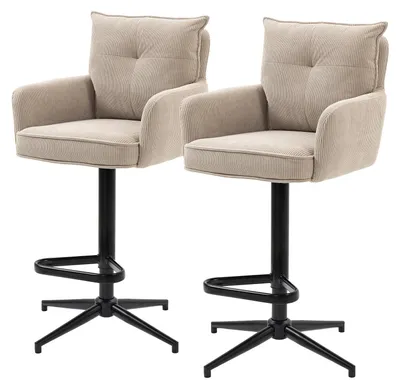 Produktbild von home24 Barstuhl - 2er-Set - Höhenverstellbar - Cord / Eisen