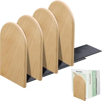 Produktbild von 2 Paar Buchstützen aus Buchenholz, 13 × 8 cm, mit rutschfestem Metallfuß für Zuhause