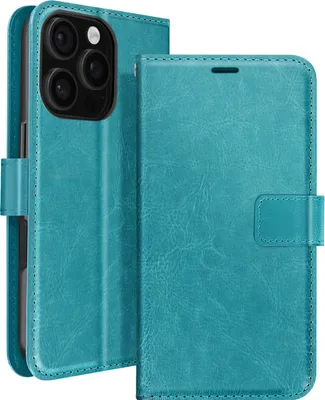 Produktbild von Mayaxess, Apple iPhone 16 Pro Max Wallet Case Standfunktion mit Handschlaufe, Türkis