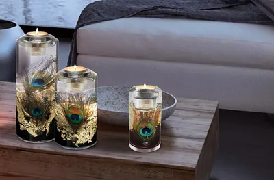 Immagine prodotto di GILDE Dreamlight, portacandele (LED), Candela Classic, "Pavos", vetro, color oro, nero, , h. 14,5 cm, d. 7,2 cm 72273