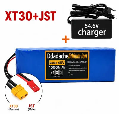 Obrázok produktu pre 48V 100Ah lítiovo-iónová batéria – batériový balík 13S3P – vysoký výkon 2000W – s BMS (systémom riadenia batérie) – pre 48V motor, elektrické bicykle, skútre – nabíjací konektor XT30/JST