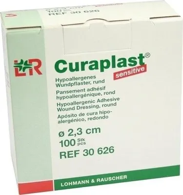 A close-up view of a product box for Curaplast sensitive wound dressing.