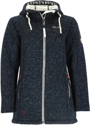 Produktbild von Dry Fashion Damen Wollfleece-Mantel Amsterdam mit taillierten Schnitt - Fleecemantel mit verstellbarer Kapuze in Navy Melange Größe 52