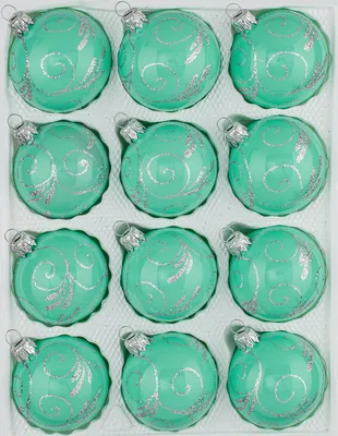 Produktbild von 12 tlg. Glas-Weihnachtskugeln Set in Hochglanz Modern Mint Silberne Ornamente
