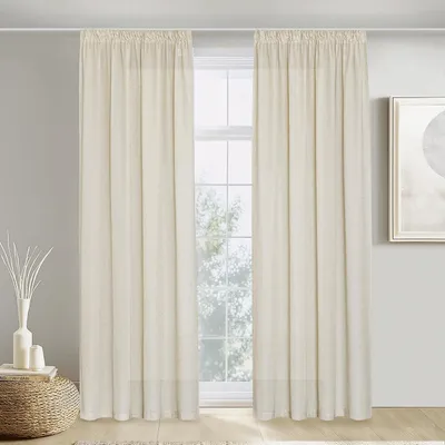 Obrázok produktu pre Závesy MODERNÉ do obývačky s páskom, vhodné aj do dievčenských izieb – Polopriehľadné závesy – Štýl shabby chic – 2 kusy – Béžová farba
