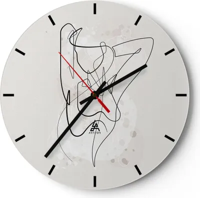 Produktbild von Wanduhr - Rund - Glasuhr - Linie Frau Linie - 40x40cm - Schleichendes Uhrwerk - Lautlos - zum Aufhängen bereit - Dekoration Modern - Wanddekoration aus Glas - C3AR40x40-5119