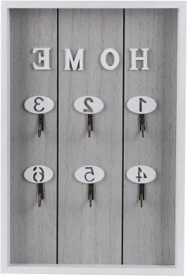 Image de Porte-clés en bois avec 6 crochets, blanc/gris