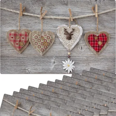 Produktbild von Abwaschbare Tischsets 12er Set Landhaus-Stil Herzen & Holz