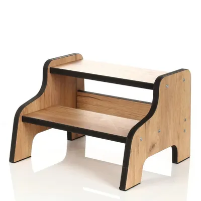 Produktbild von Kids Helper Tritthocker Eiche Kindertreppe Bad 2 Stufen Montessori Kindermöbel MDF