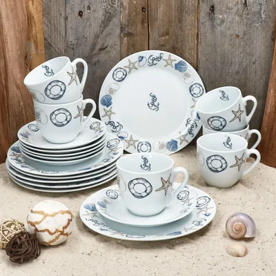 Produktbild von Neptun 18tlg Kaffeeservice maritimes Geschirr Tasse Untertasse Teller Anker