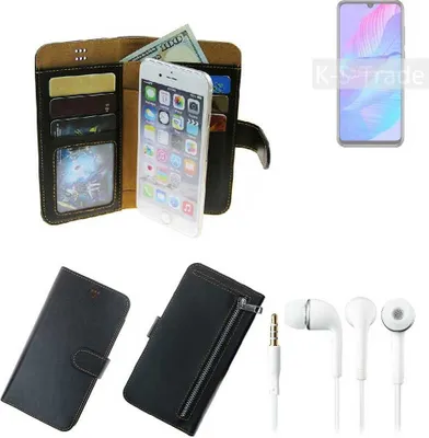 Produktbild von TOP SET Handy Hülle Schutz Hülle kompatibel mit Huawei P Smart S  schwarz aus Kunstleder + Kopfhörer Smartphone Tasche vollwertige Geldbörse
