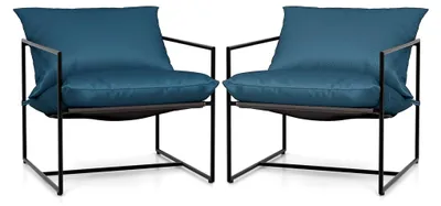 Produktbild von Sessel 2er Set für Wohnzimmer, Einzelsofa mit Metallrahmen und abnehmbaren Schwammkissen, Polstersessel in Blau für Schlafzimmer, Leseecke, Terrasse und Garten