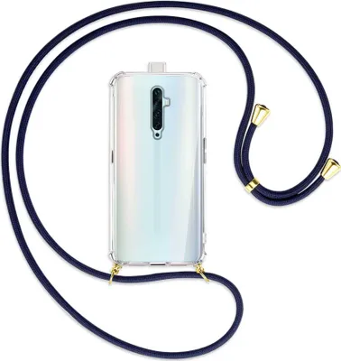 Produktbild von Handykette Backcover-Schutzhülle mit Band (Metall goldfarben) für Oppo Reno2 Z / Reno2 F - dunkelblau