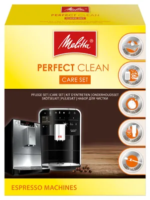 Produktbild von Melitta Perfect Clean Care Set, Reinigungsset, Universal, Automatic coffee machines, Gelb, 1 Stück(e), Anti Calc liquid descaler, Perfect Clean cleaning tabs, microfibre cloth, PRO AQUA filter...