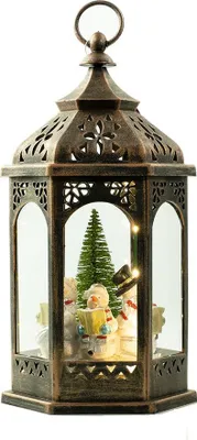 Produktbild von Rolf Dekorationslaterne Bronze mit Weihnachtsszene, 15 LEDs, Timer, 15,2x33x17,5 cm