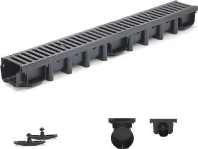 Produktbild von 1m Entwässerungsrinne Belastungsklasse B125, 98mm Gußrost komplett SET