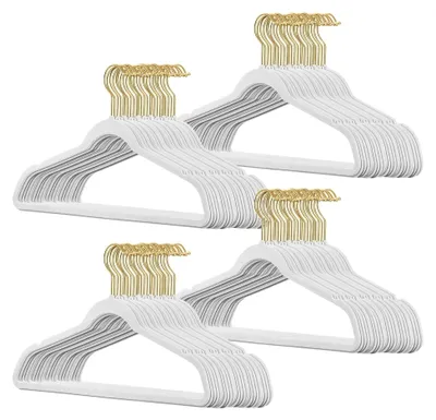 Produktbild von 100 Stück Samt Kleiderbügel in Weiß mit goldenen Haken/Anti-Rutsch