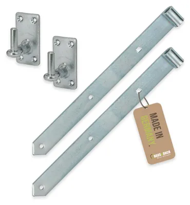 Produktbild von HAUS&DACH Ladenband Set 300 mm, Kloben Ø13 mm verstellbar zum Anschrauben, blau verzinkt - Torband / Türband für Gartentor, Holztor & Fensterladen