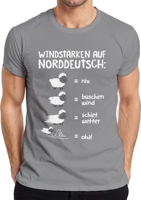 Zdjęcie produktu dla Windstärken Norddeutsch Schietwetter Schafe Plattdeutsch Spruch Koszulka męska, Szary, L