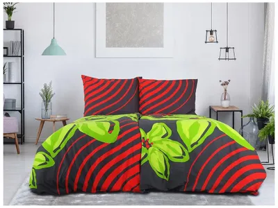 Obrázok produktu pre Bavlnené obliečky FLOERIC červeno-zelené 70x90 + 140x200