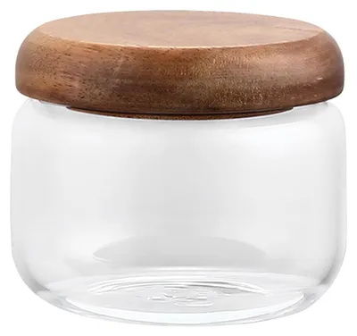 Image de Bocale en verre avec couvercle en bois – Récipient hermétique pour conserver les épices, le thé et le café – 300 ml