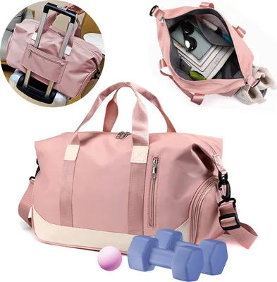 Produktbild von Sporttasche Reisetasche mit Schuhfach & Nassfach Trainingstasche Freizeittasche, Schultergurt, für Yoga, Schwimmen, Tourismus, Fitness rosa