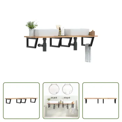 Immagine prodotto di The Living Store Mensola per lavabo a parete in acciaio e legno di acacia