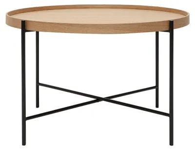 Produktbild von Miliboo - Runder Couchtisch aus hellem Holz und schwarzem Metall D75 cm BASSY