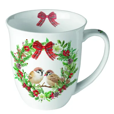 Produktbild von Porzellan-Becher 0,4 L - Sparrows in wreath